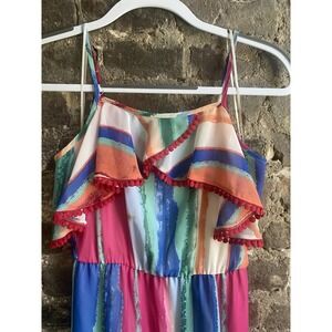 Candies long sun dress multicolored pink sheer spring summer spaghetti straps S